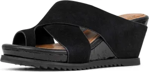 Donald Pliner Women's SISU Wedge Sandal, Black-Calf Suede, 5