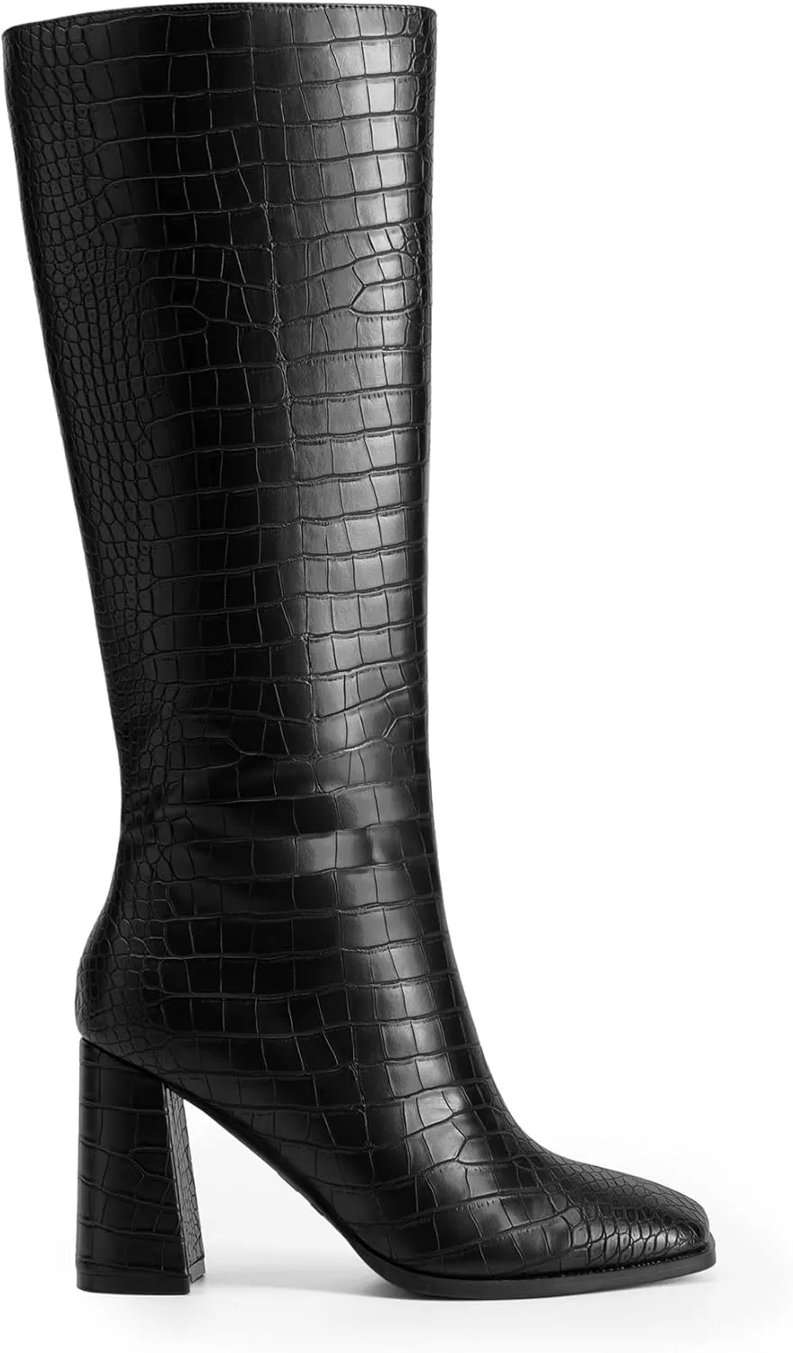 DREAM PAIRS Knee High Boots for Women Square Toe Gogo Chunky Heel with Side Zip