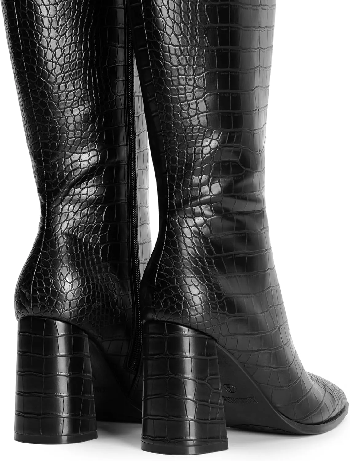 DREAM PAIRS Knee High Boots for Women Square Toe Gogo Chunky Heel with Side Zip