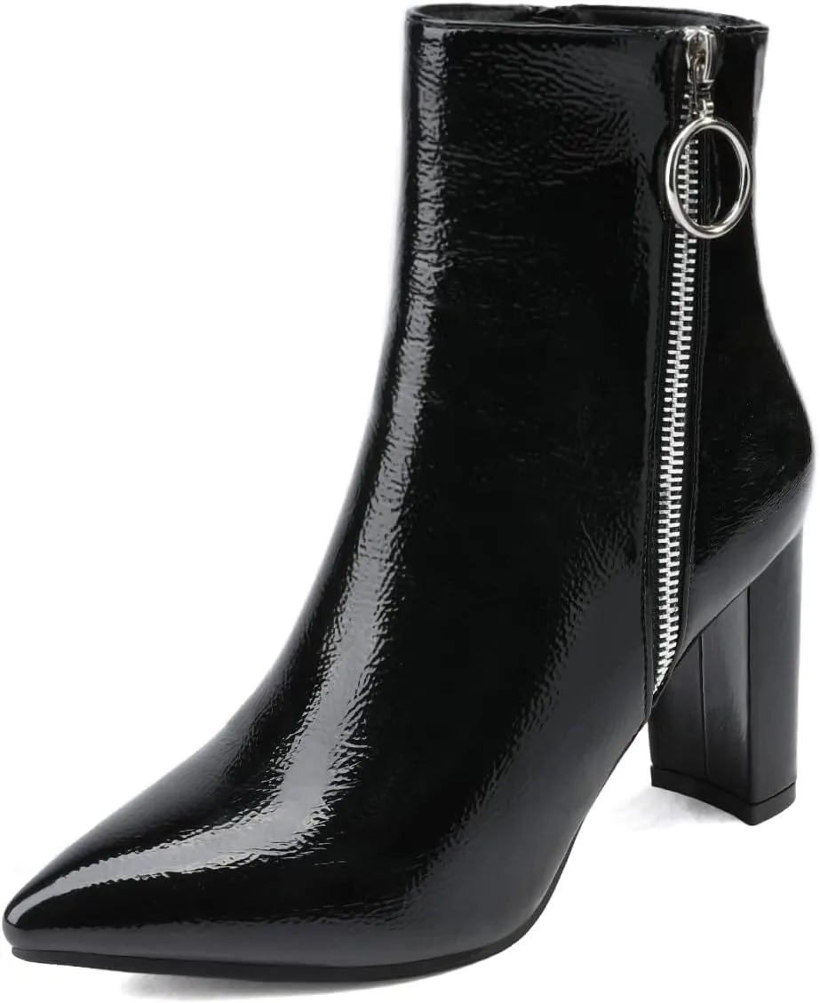 DREAM PAIRS Women's Chunky Heel Ankle Booties Pointed Toe Short Boots
