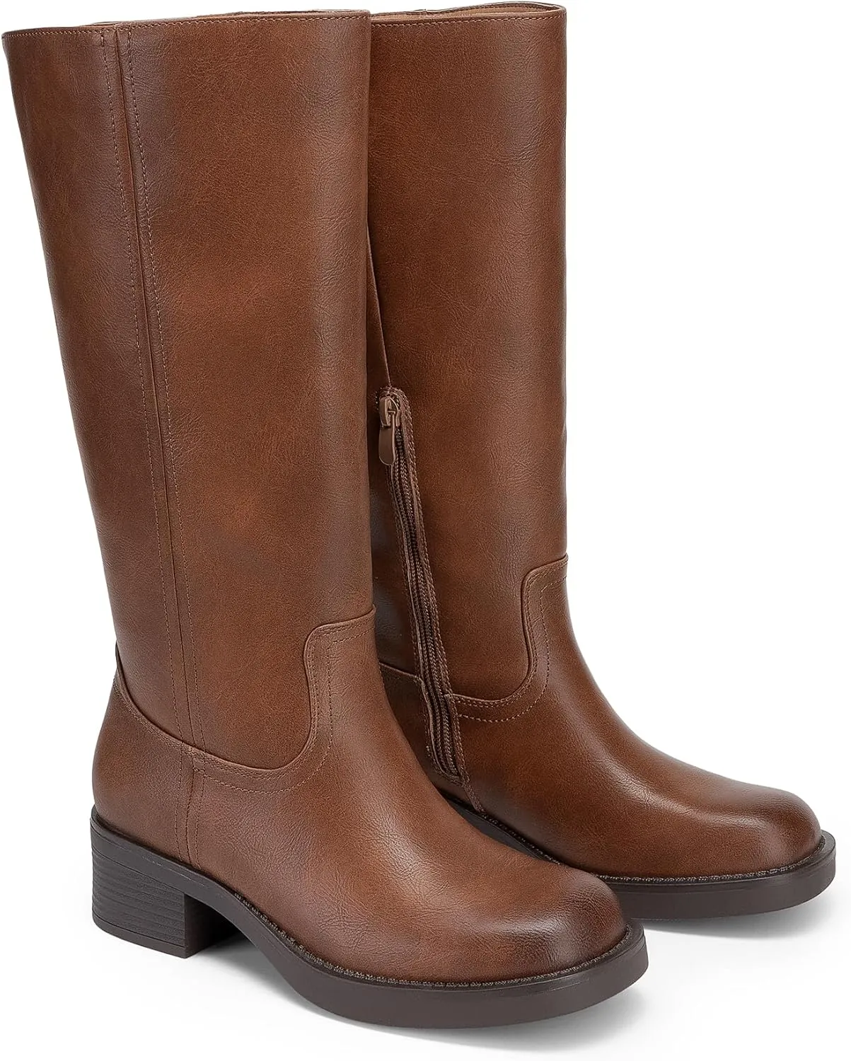 DREAM PAIRS Womens Knee High Boots Square Toe Platform Chunky Block Heel Banana Campus Boots for Women Comfortable Low Heel Side Zipper Womens Riding Tall Boots