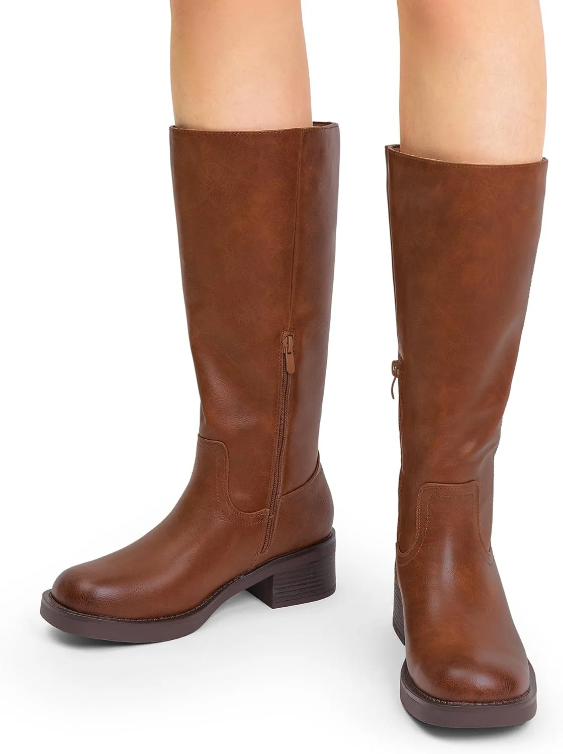 DREAM PAIRS Womens Knee High Boots Square Toe Platform Chunky Block Heel Banana Campus Boots for Women Comfortable Low Heel Side Zipper Womens Riding Tall Boots