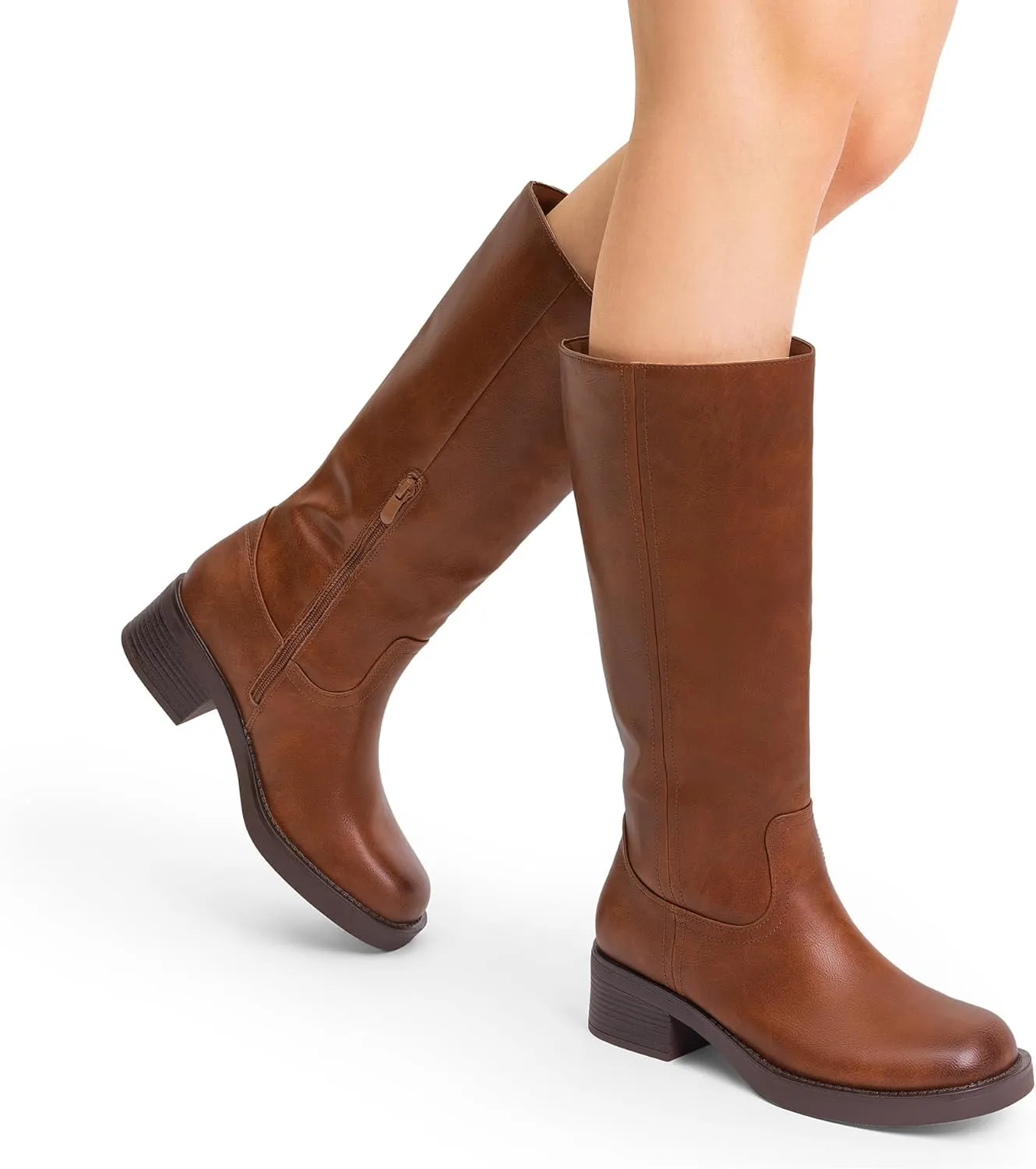 DREAM PAIRS Womens Knee High Boots Square Toe Platform Chunky Block Heel Banana Campus Boots for Women Comfortable Low Heel Side Zipper Womens Riding Tall Boots