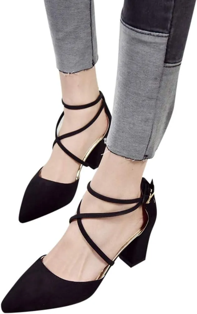 Dress Sandals Women Low Heel Ankle Strappy Closed Toe Elegant Ladies Formal Pumps Summer Work Office Shoes