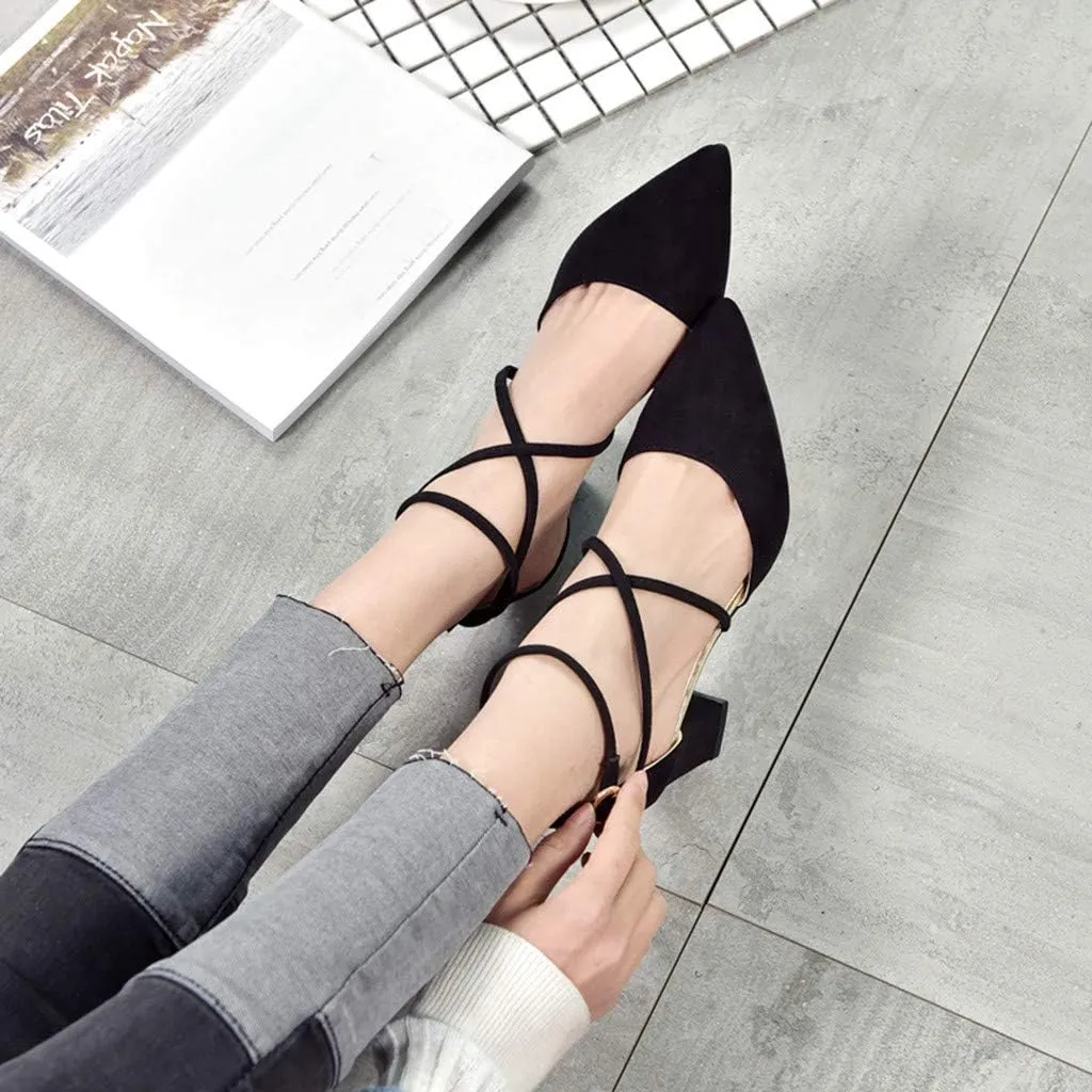 Dress Sandals Women Low Heel Ankle Strappy Closed Toe Elegant Ladies Formal Pumps Summer Work Office Shoes
