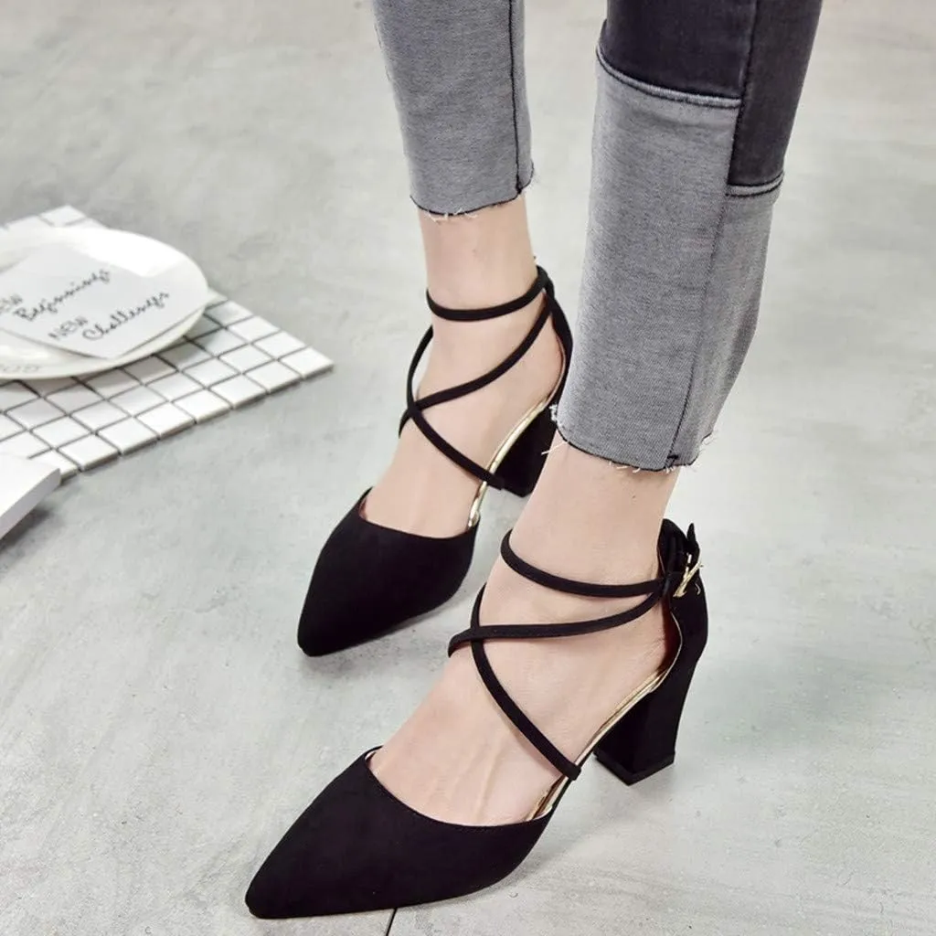 Dress Sandals Women Low Heel Ankle Strappy Closed Toe Elegant Ladies Formal Pumps Summer Work Office Shoes