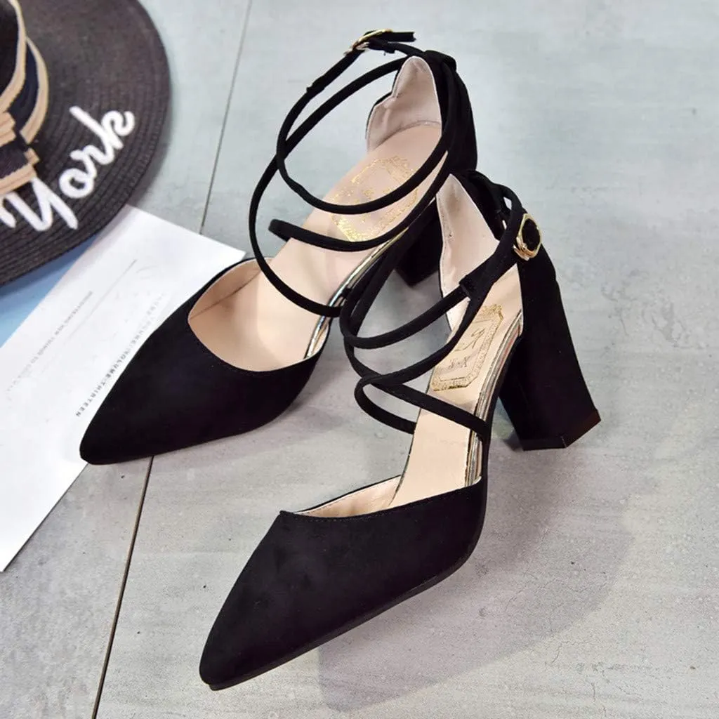 Dress Sandals Women Low Heel Ankle Strappy Closed Toe Elegant Ladies Formal Pumps Summer Work Office Shoes
