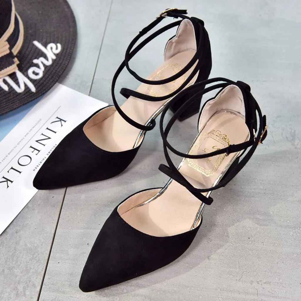 Dress Sandals Women Low Heel Ankle Strappy Closed Toe Elegant Ladies Formal Pumps Summer Work Office Shoes