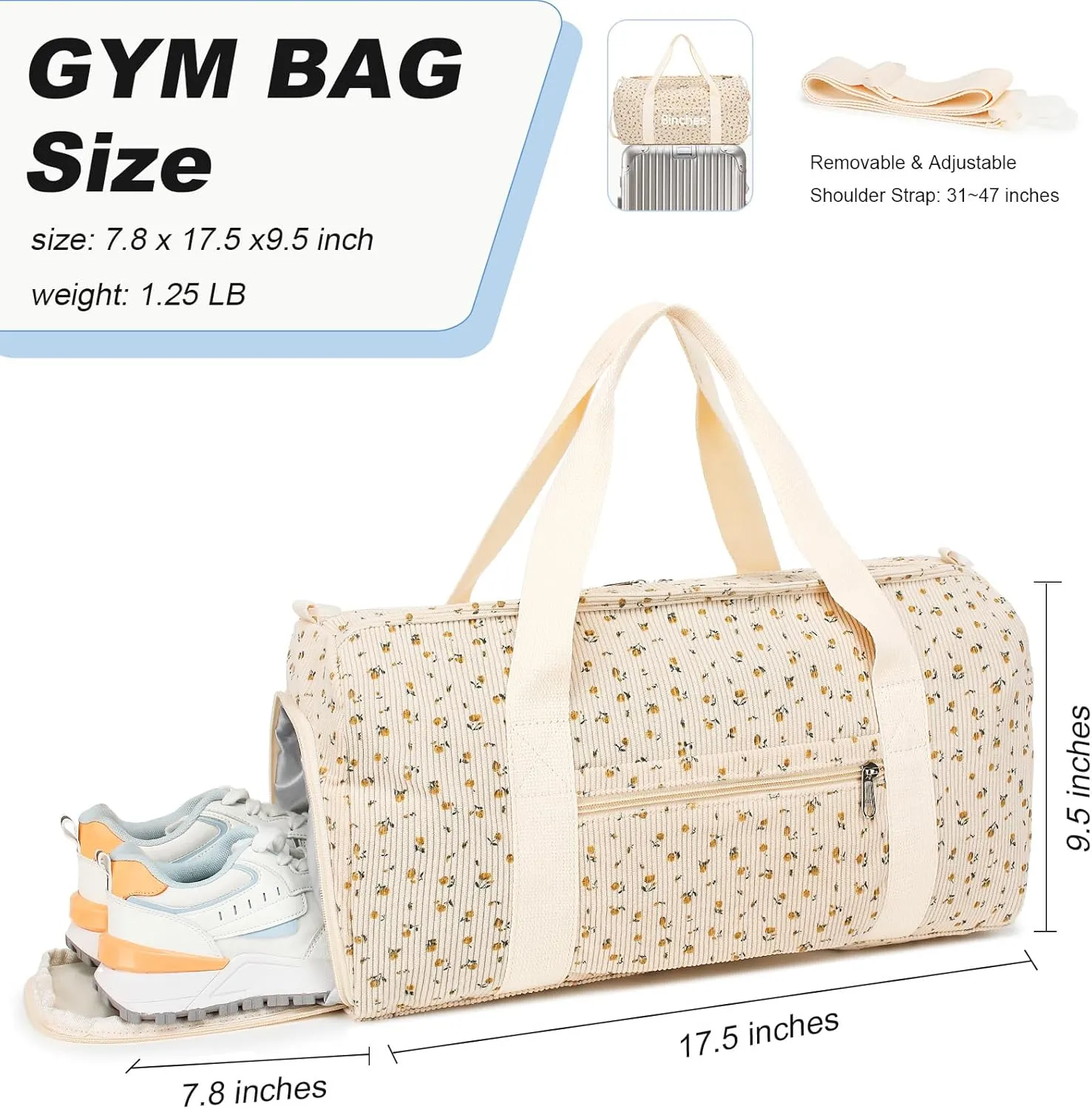 Duffle Bag for Gym Sports Women Girls Workout Travel Bag Weekender with Shoe Compartment and Wet Pocket
