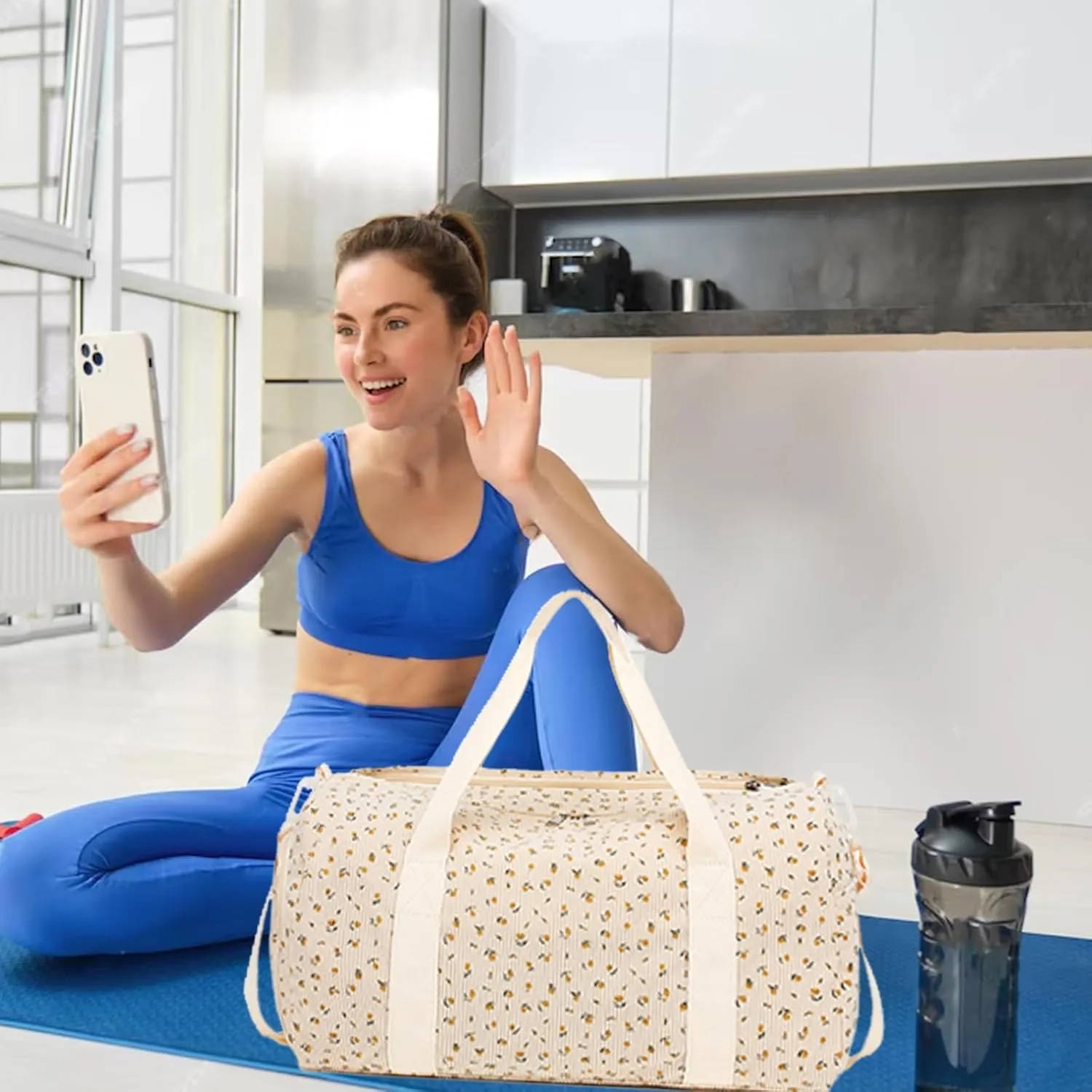 Duffle Bag for Gym Sports Women Girls Workout Travel Bag Weekender with Shoe Compartment and Wet Pocket