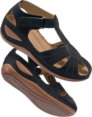 DUOYANGJIASHA Womens Sandals Dressy Summer Beach Bohemia Ankle Strap Causal Comfortable Closed Toe Wedge Shoes for Outdoor