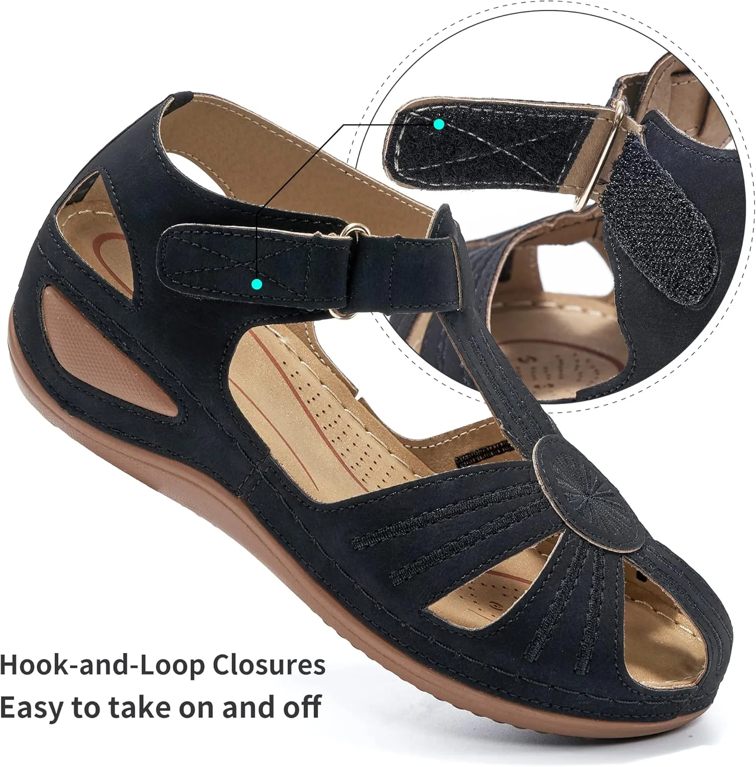 DUOYANGJIASHA Womens Sandals Dressy Summer Beach Bohemia Ankle Strap Causal Comfortable Closed Toe Wedge Shoes for Outdoor