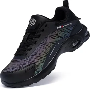 DYKHMILY Steel Toe Shoes for Men Air Cushion Safety Shoe Pull On Comfortable Work Breathable Lightweight Tennis Sneakers