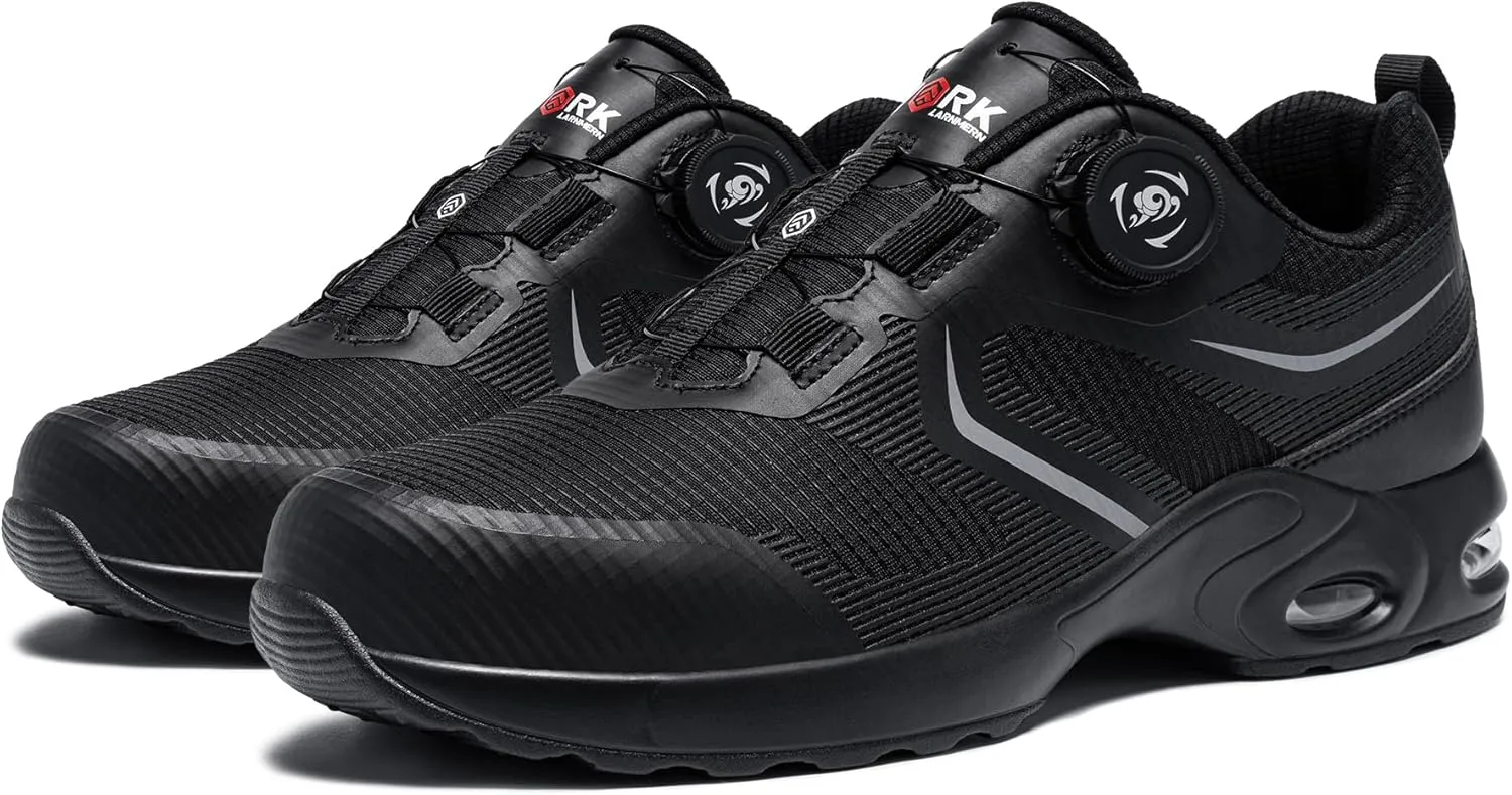 DYKHMILY Steel Toe Shoes for Men Air Cushion Safety Shoe Pull On Comfortable Work Breathable Lightweight Tennis Sneakers