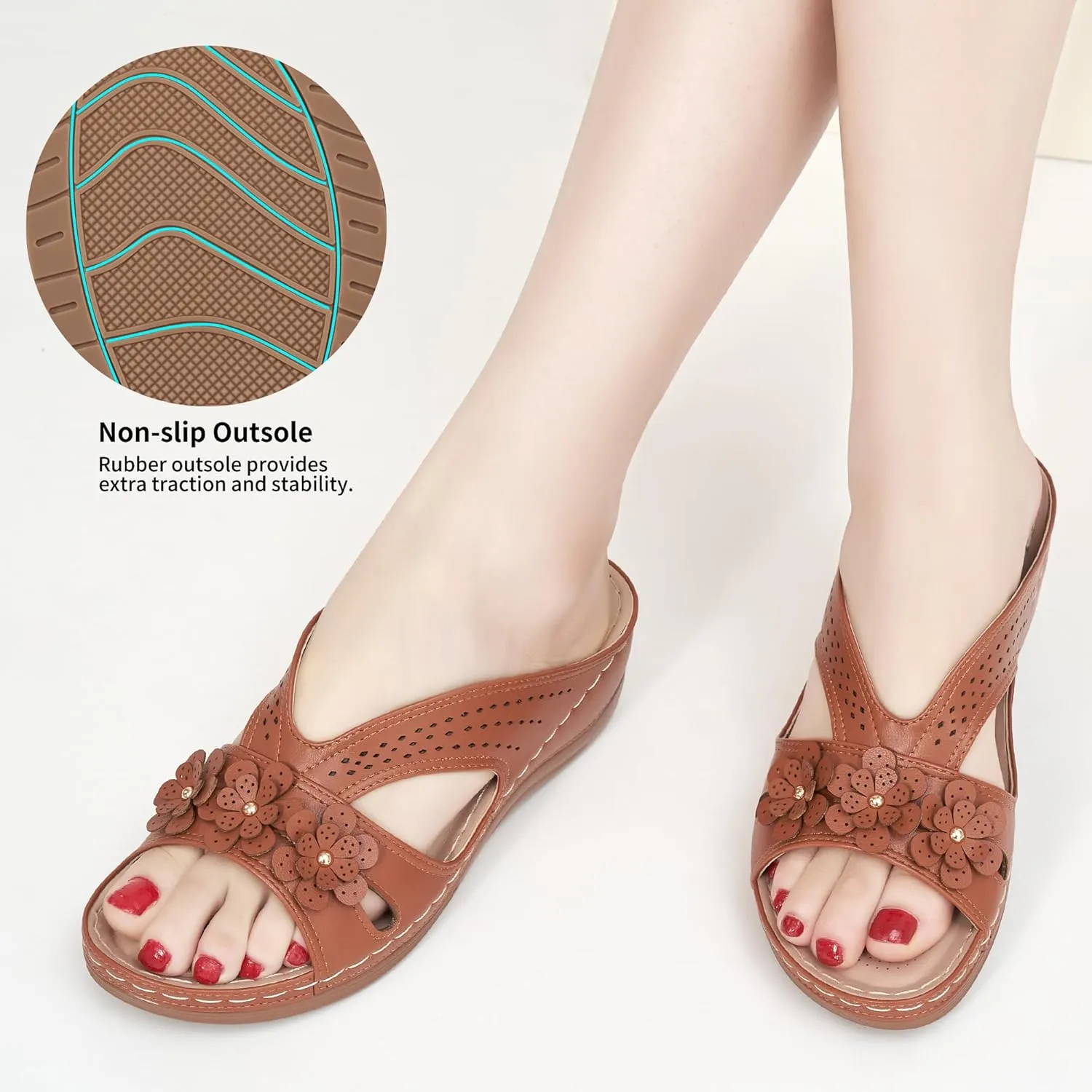 Ecetana Sandals for Women Wedge Shoes: Slip On Dressy Summer Comfortable Slides Sandals Lightweight Memory Foam Platform Shoes
