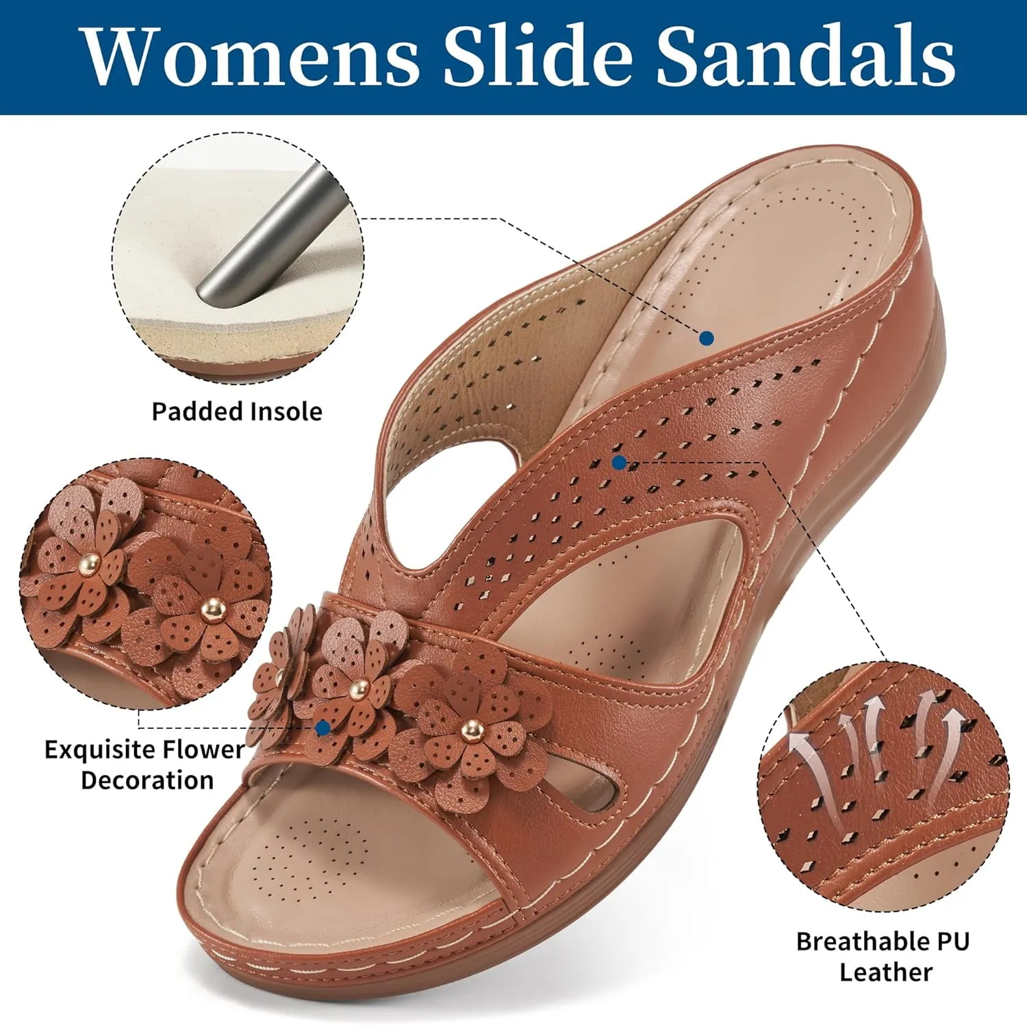 Ecetana Sandals for Women Wedge Shoes: Slip On Dressy Summer Comfortable Slides Sandals Lightweight Memory Foam Platform Shoes