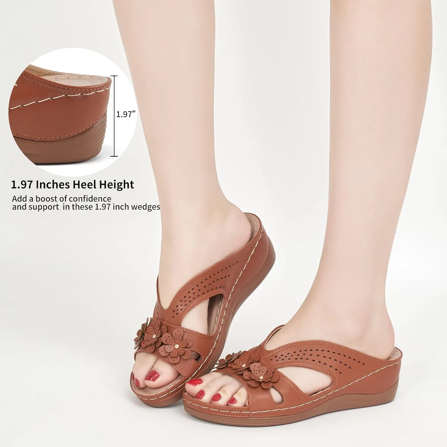 Ecetana Sandals for Women Wedge Shoes: Slip On Dressy Summer Comfortable Slides Sandals Lightweight Memory Foam Platform Shoes