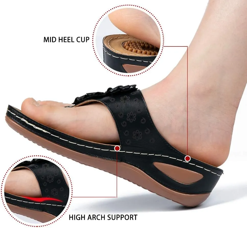 Ecetana Womens Sandals Platform Wedge: Comfortable Dressy Casual Summer Beach Shoes Slides Walking Flip Flops for Women