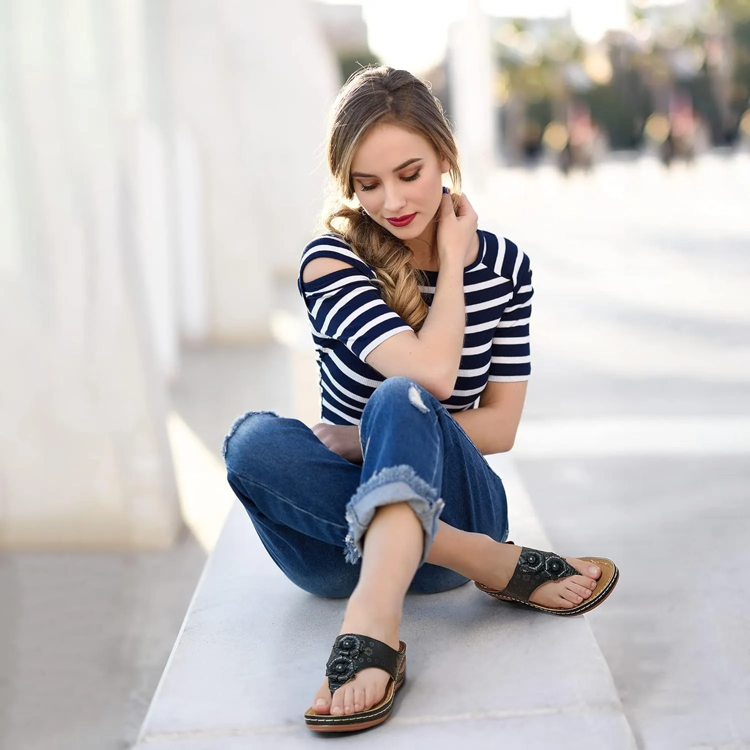 Ecetana Womens Sandals Platform Wedge: Comfortable Dressy Casual Summer Beach Shoes Slides Walking Flip Flops for Women