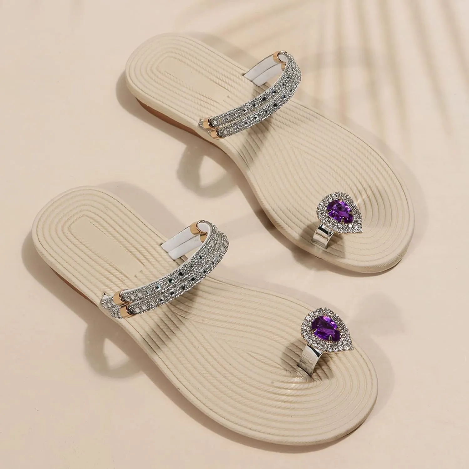 Eduavar Summer Sandals for Women, Orthopedic Sandals for Women Rhinestone Flat Sandals Comfortable Ring Toe Slippers