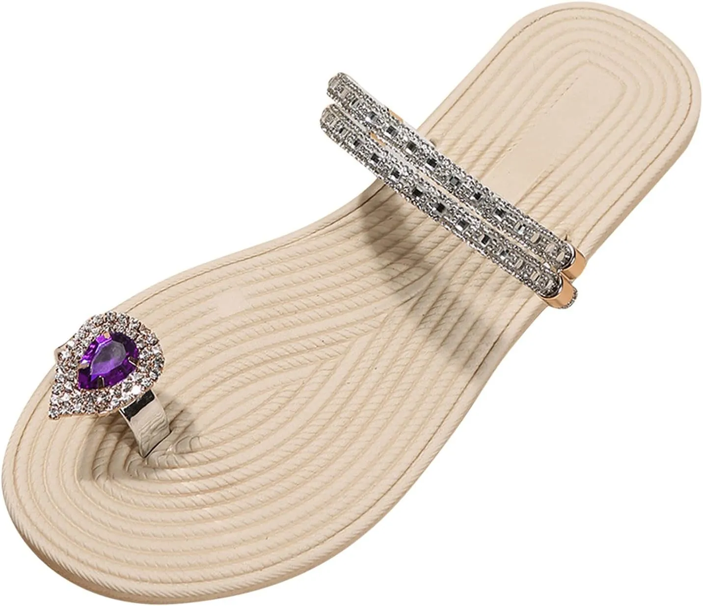 Eduavar Summer Sandals for Women, Orthopedic Sandals for Women Rhinestone Flat Sandals Comfortable Ring Toe Slippers
