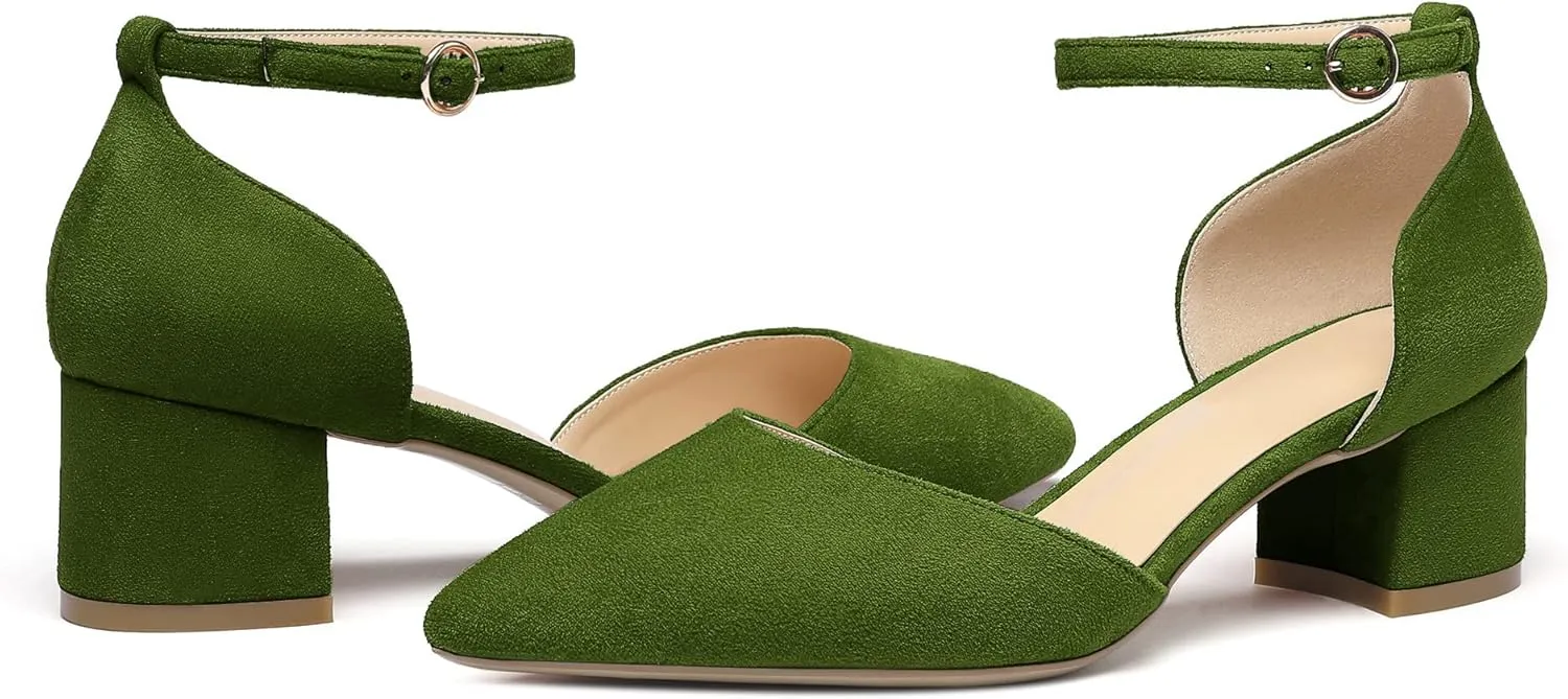 Eldof Pointed Toe Pumps,Ankle Strap Chic Pumps,Classy Block Heel 2" Heel for Office Dress
