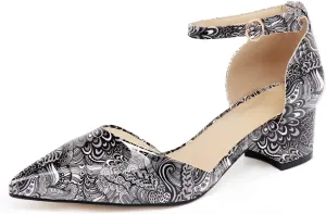 Eldof Pointed Toe Pumps,Ankle Strap Chic Pumps,Classy Block Heel 2" Heel for Office Dress