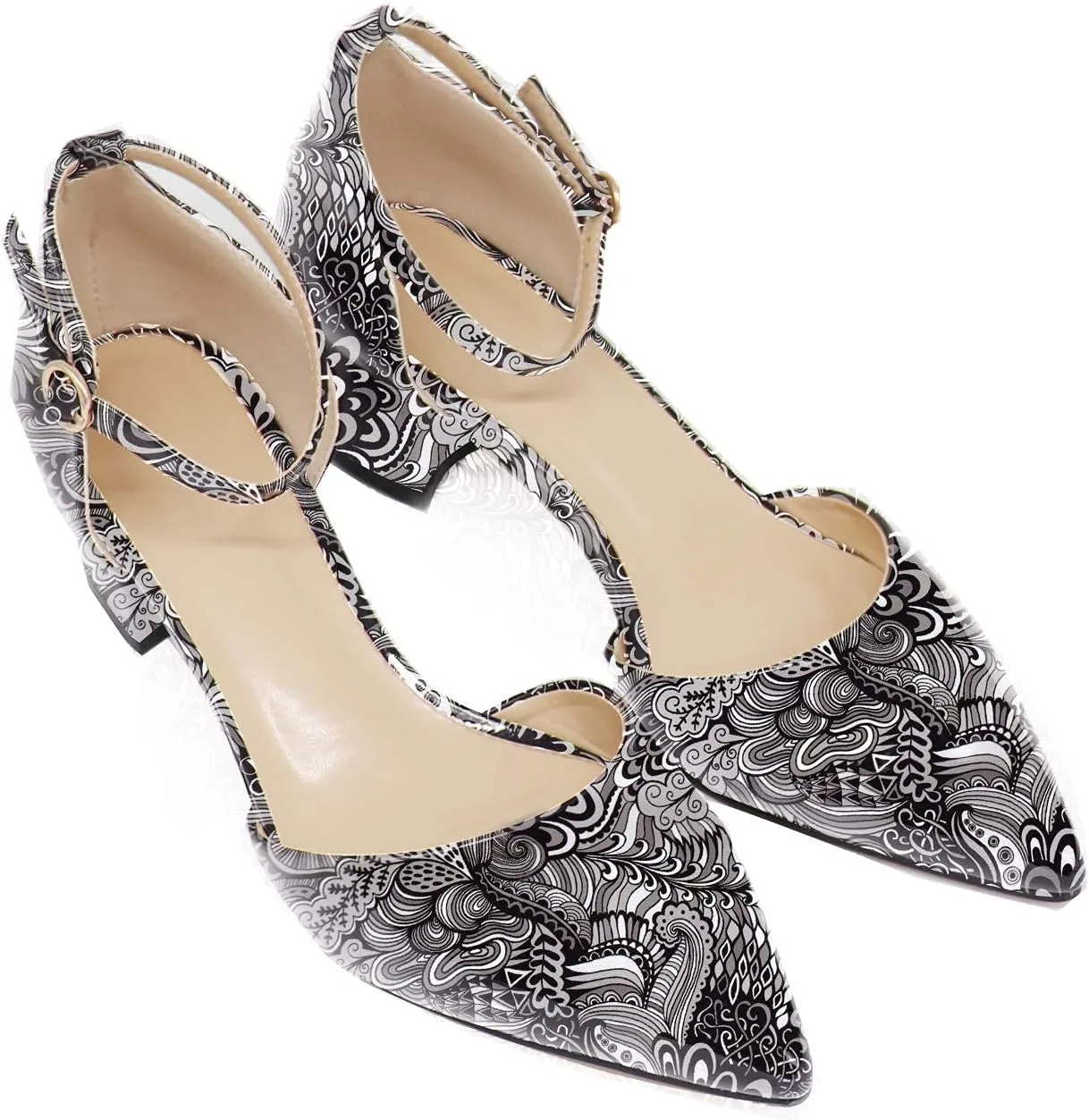 Eldof Pointed Toe Pumps,Ankle Strap Chic Pumps,Classy Block Heel 2" Heel for Office Dress