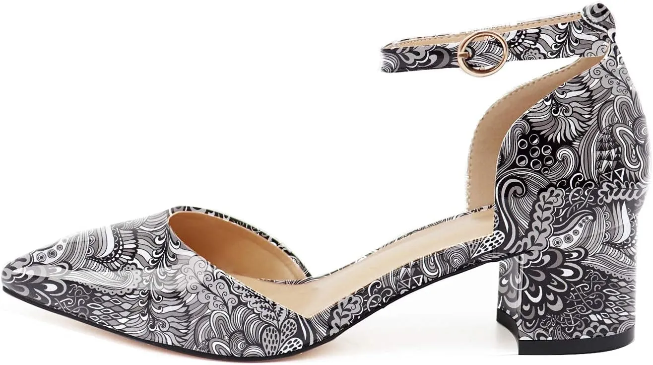 Eldof Pointed Toe Pumps,Ankle Strap Chic Pumps,Classy Block Heel 2" Heel for Office Dress