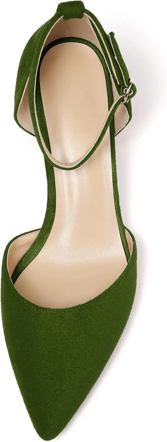 Eldof Pointed Toe Pumps,Ankle Strap Chic Pumps,Classy Block Heel 2" Heel for Office Dress