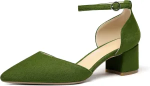 Eldof Pointed Toe Pumps,Ankle Strap Chic Pumps,Classy Block Heel 2" Heel for Office Dress