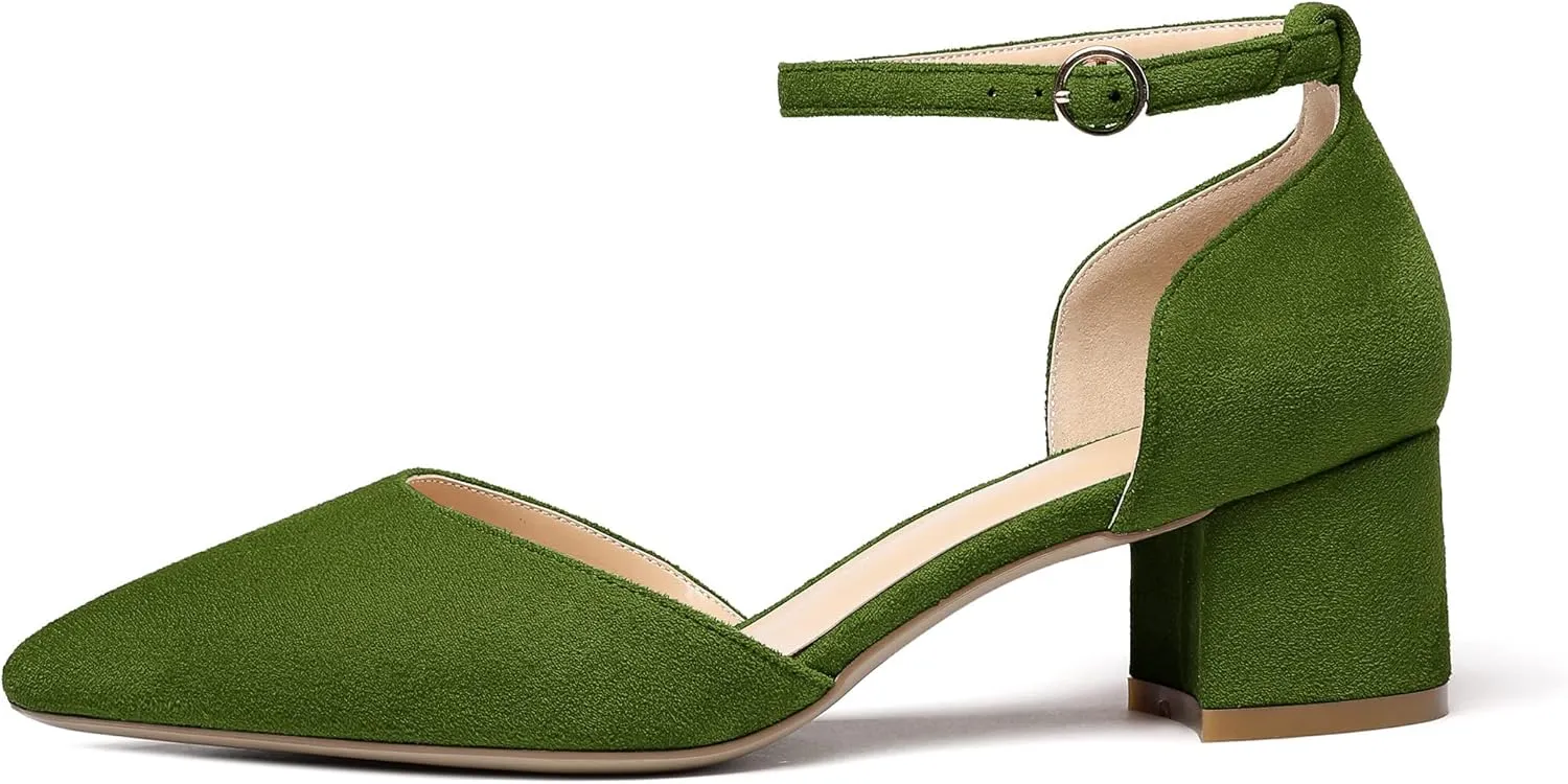 Eldof Pointed Toe Pumps,Ankle Strap Chic Pumps,Classy Block Heel 2" Heel for Office Dress