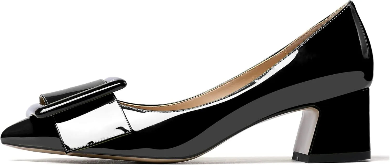 Eldof Pointed Toe Pumps,Classy 2 Inches Block Heel Chic Pumps, Confort Buckle Heel for Office Wedding Dress