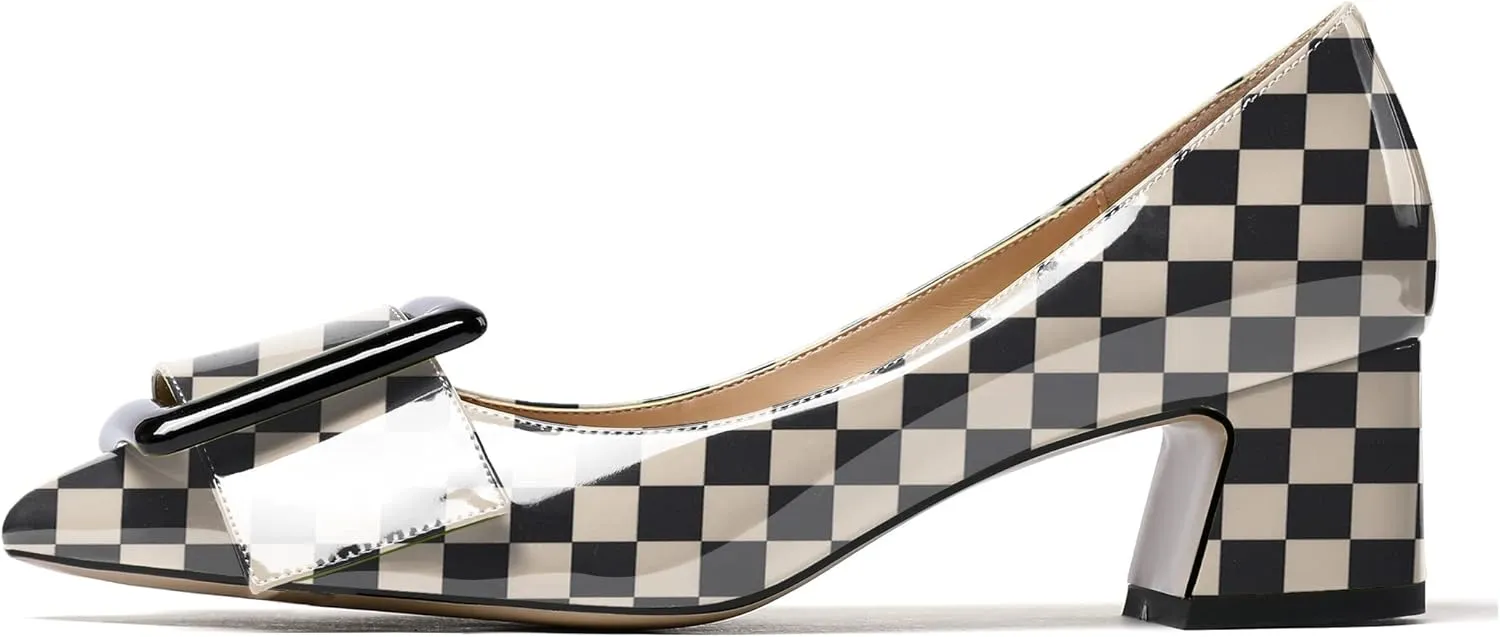 Eldof Pointed Toe Pumps,Classy 2 Inches Block Heel Chic Pumps, Confort Buckle Heel for Office Wedding Dress