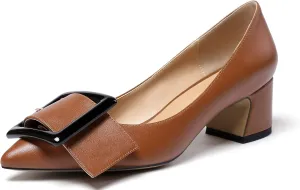 Eldof Pointed Toe Pumps,Classy 2 Inches Block Heel Chic Pumps, Confort Buckle Heel for Office Wedding Dress