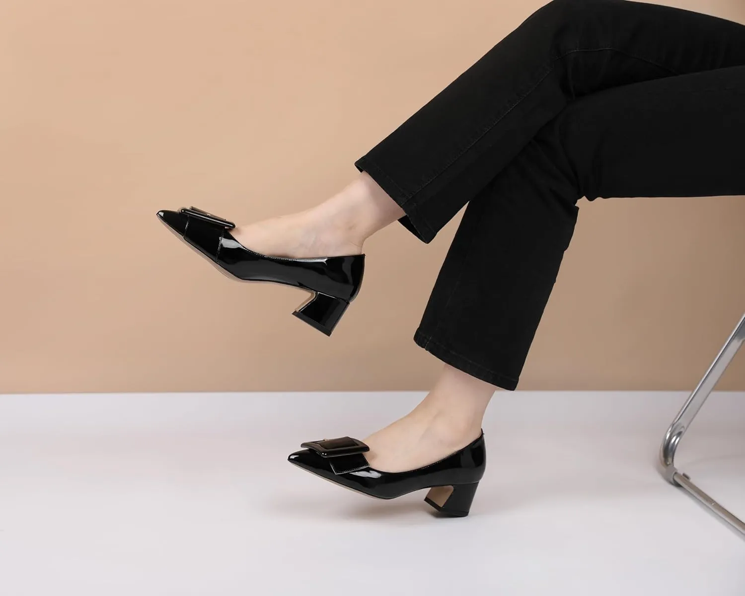 Eldof Pointed Toe Pumps,Classy 2 Inches Block Heel Chic Pumps, Confort Buckle Heel for Office Wedding Dress