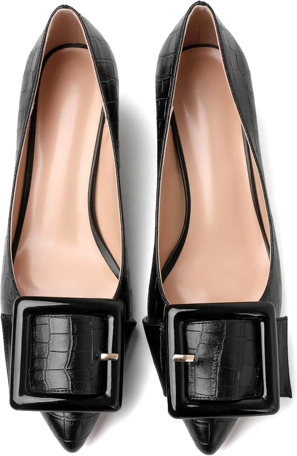 Eldof Pointed Toe Pumps,Classy 2 Inches Block Heel Chic Pumps, Confort Buckle Heel for Office Wedding Dress