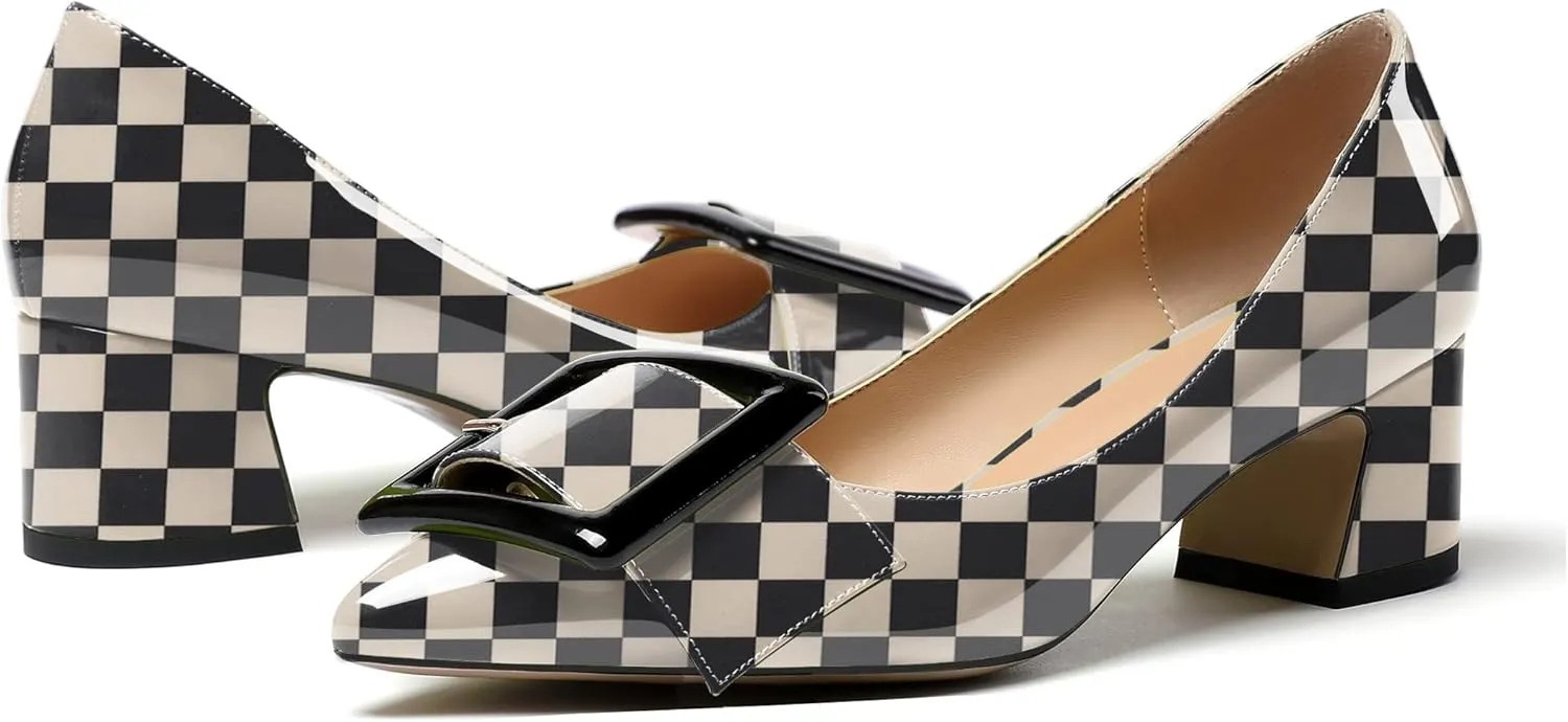 Eldof Pointed Toe Pumps,Classy 2 Inches Block Heel Chic Pumps, Confort Buckle Heel for Office Wedding Dress