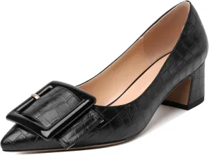 Eldof Pointed Toe Pumps,Classy 2 Inches Block Heel Chic Pumps, Confort Buckle Heel for Office Wedding Dress