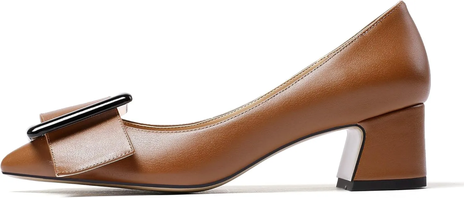 Eldof Pointed Toe Pumps,Classy 2 Inches Block Heel Chic Pumps, Confort Buckle Heel for Office Wedding Dress