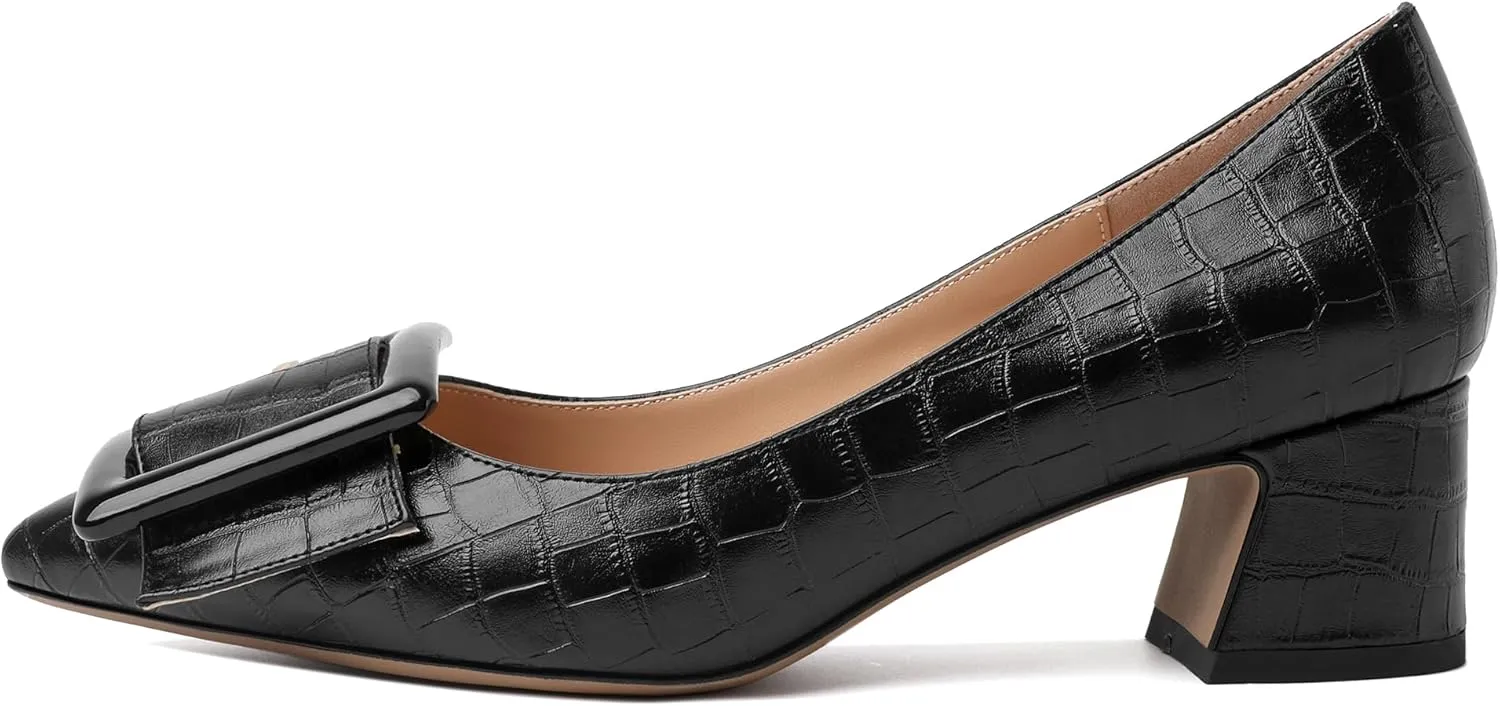 Eldof Pointed Toe Pumps,Classy 2 Inches Block Heel Chic Pumps, Confort Buckle Heel for Office Wedding Dress
