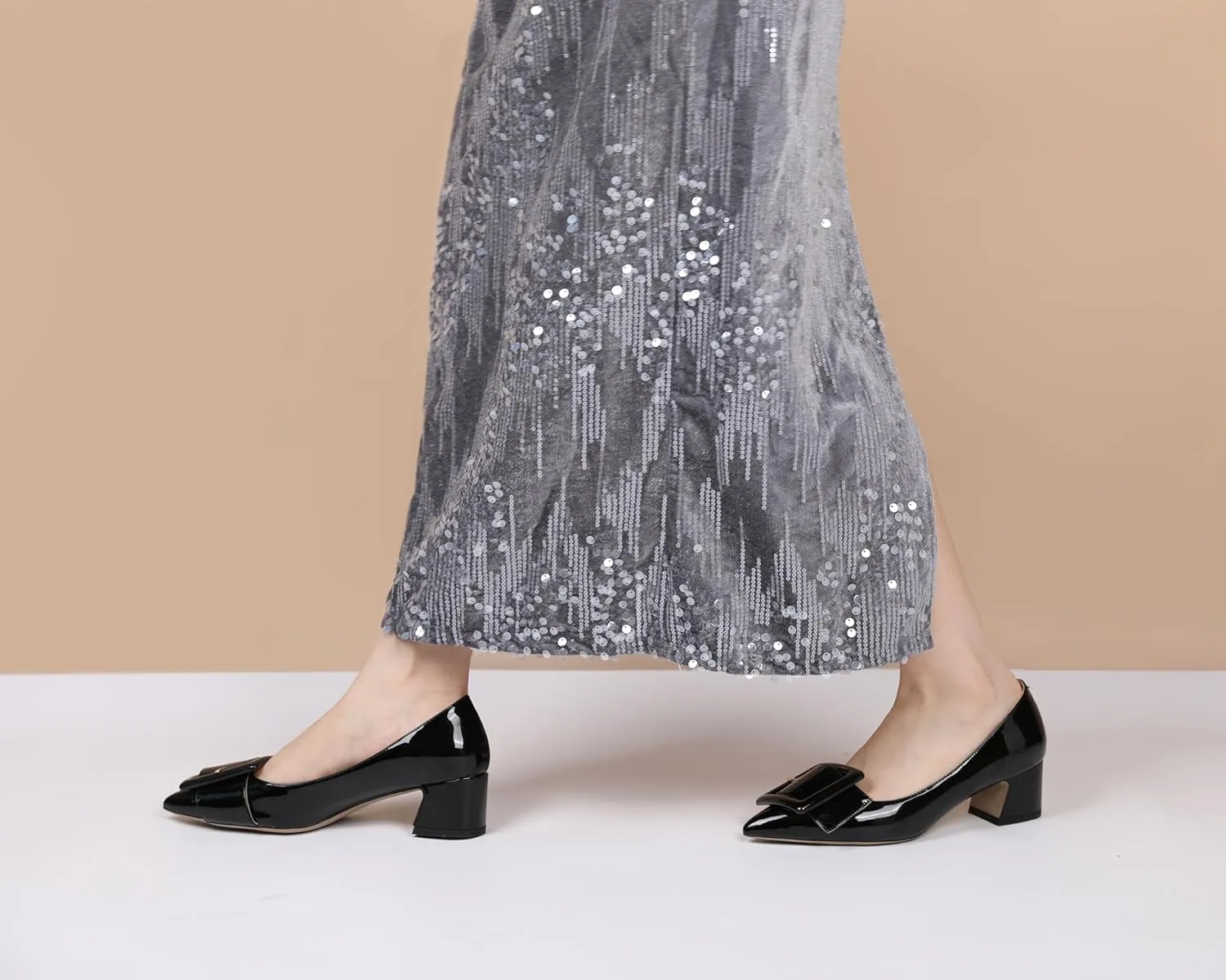 Eldof Pointed Toe Pumps,Classy 2 Inches Block Heel Chic Pumps, Confort Buckle Heel for Office Wedding Dress