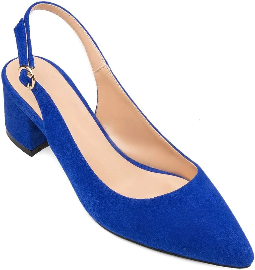Eldof Pointed Toe Pumps,Slingback Ankle Buckle Chic Pumps,Classy Block Heel 2" Heel for Office Dress