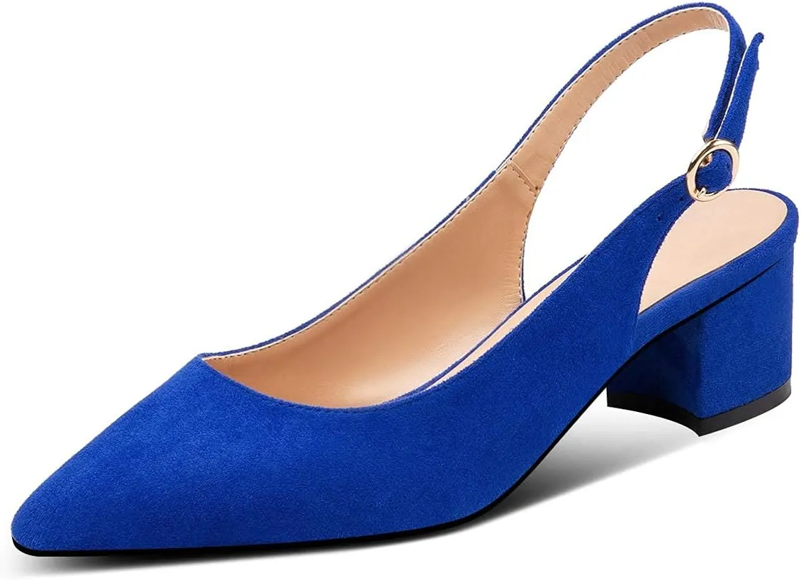 Eldof Pointed Toe Pumps,Slingback Ankle Buckle Chic Pumps,Classy Block Heel 2" Heel for Office Dress