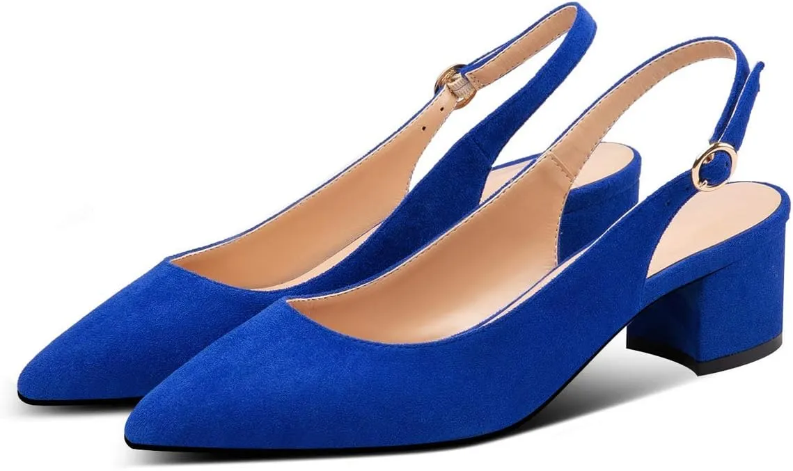 Eldof Pointed Toe Pumps,Slingback Ankle Buckle Chic Pumps,Classy Block Heel 2" Heel for Office Dress