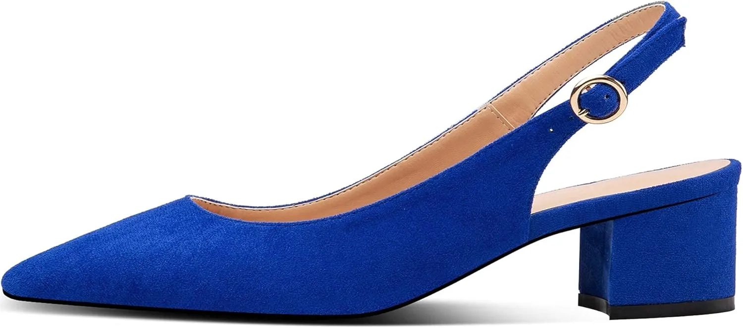 Eldof Pointed Toe Pumps,Slingback Ankle Buckle Chic Pumps,Classy Block Heel 2" Heel for Office Dress