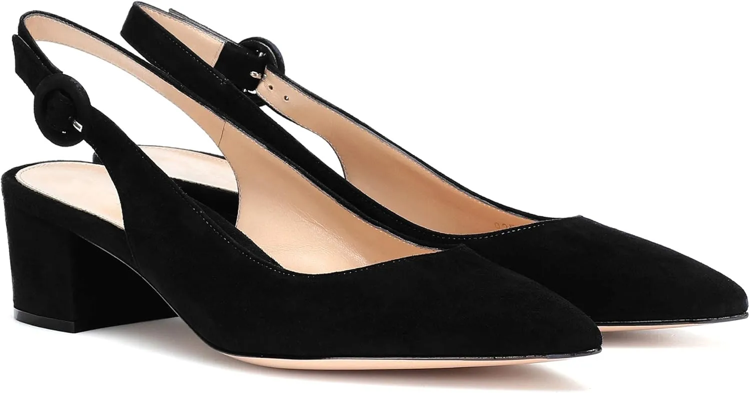 Eldof Pointed Toe Pumps,Slingback Ankle Buckle Chic Pumps,Classy Block Heel 2" Heel for Office Dress