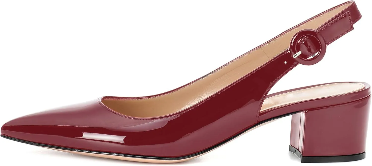 Eldof Pointed Toe Pumps,Slingback Ankle Buckle Chic Pumps,Classy Block Heel 2" Heel for Office Dress