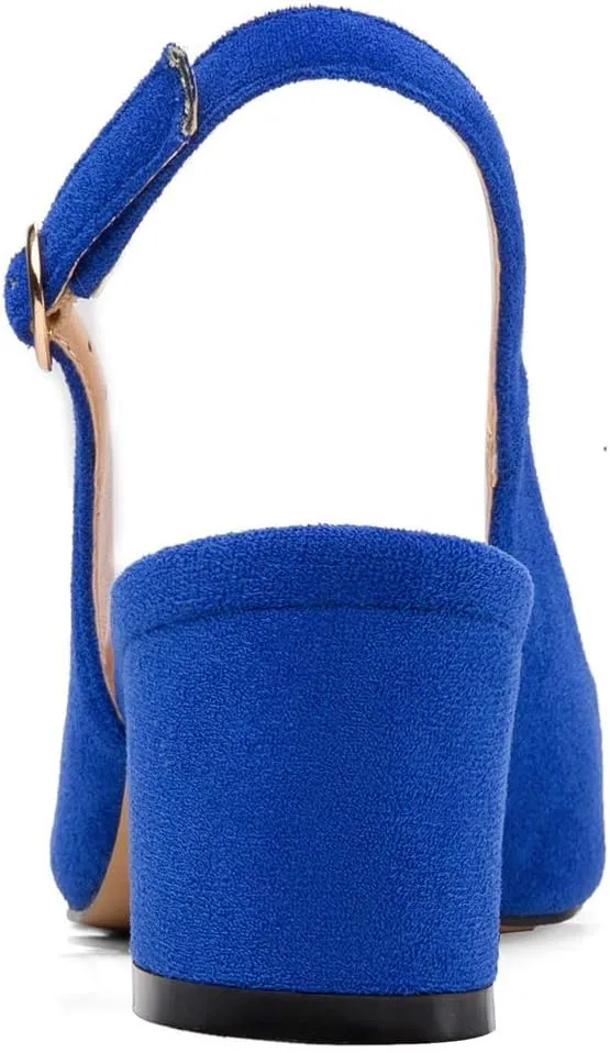 Eldof Pointed Toe Pumps,Slingback Ankle Buckle Chic Pumps,Classy Block Heel 2" Heel for Office Dress