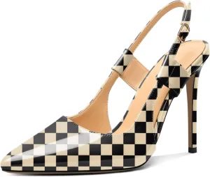 Eldof Pointed Toe Slingback Sandals,Ankle Strap Chic Pumps,Classy High Heel 4" Heel for Office Dress